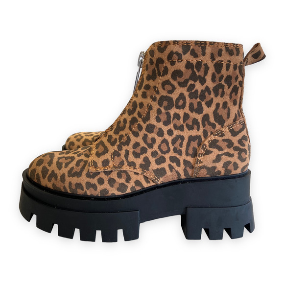 GB Gianni Bini All-Star Leopard Print Suede Center Zip Lug Sole Platform Booties - Picture 5 of 8